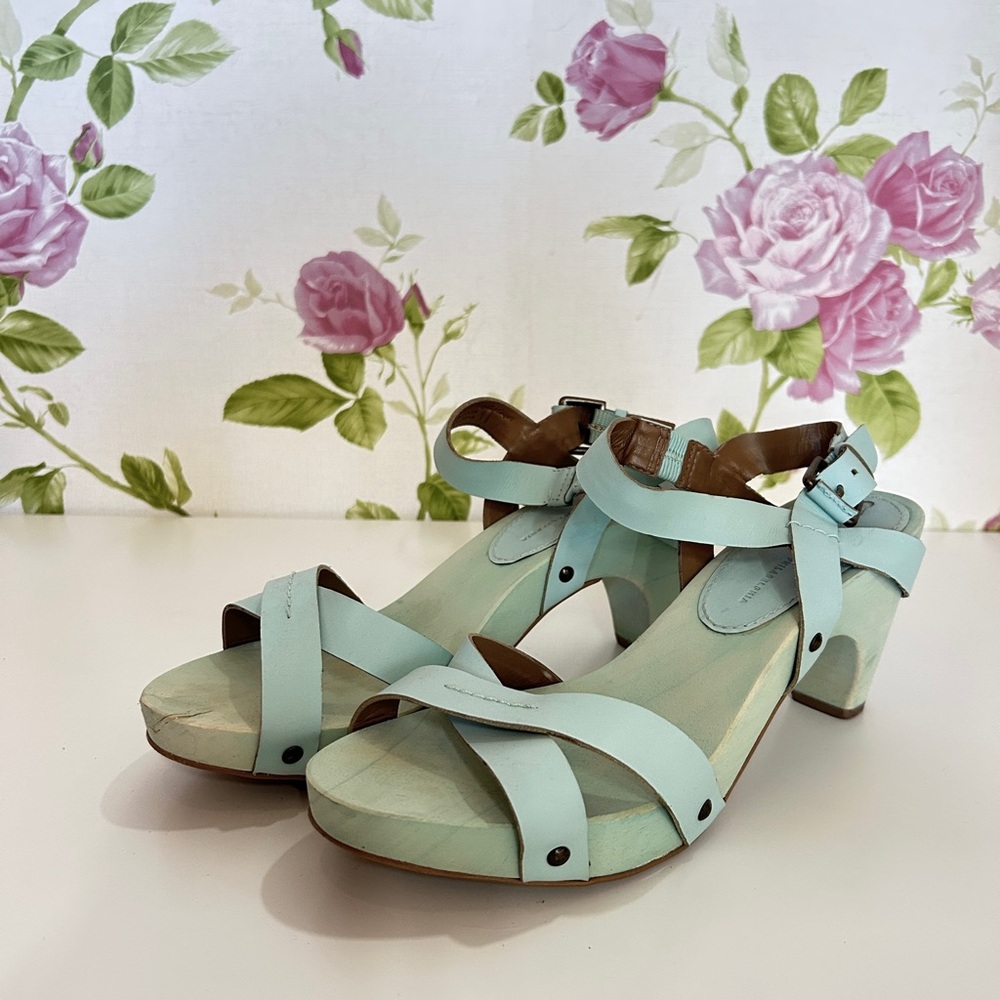 SCHULER & SON PHILADELPHIA - WOODEN SANDAL HEELS - MINT GREEN - 9